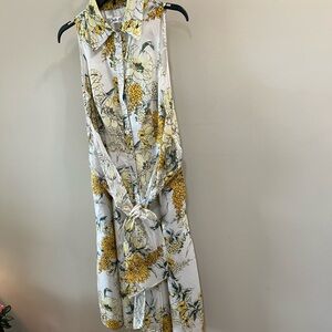 Chetta B White and Yellow Floral Midi Dress Size 8